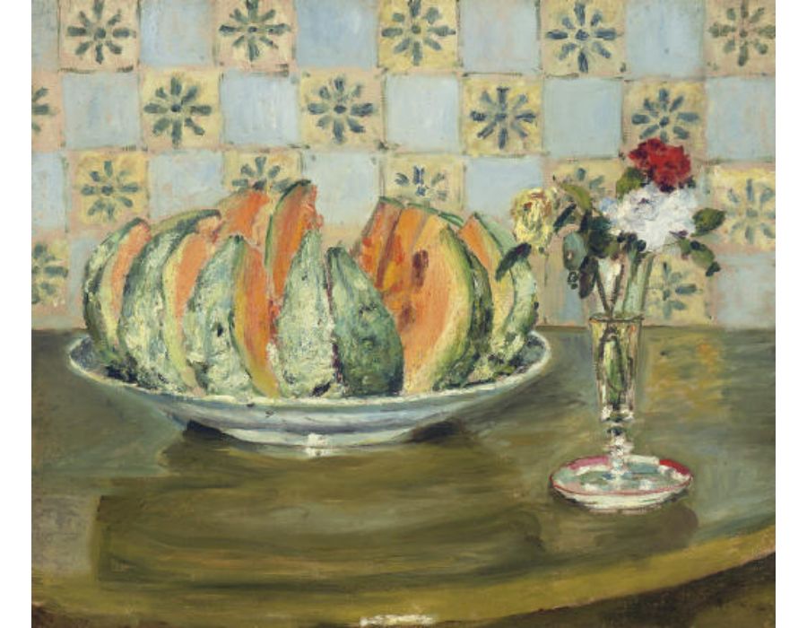 Still Life with a Melon and a Vase of Flowers by Pierre Auguste Renoir