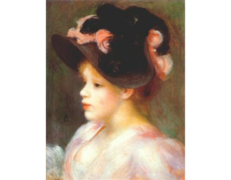 Girl with a pink and black hat by Pierre Auguste Renoir