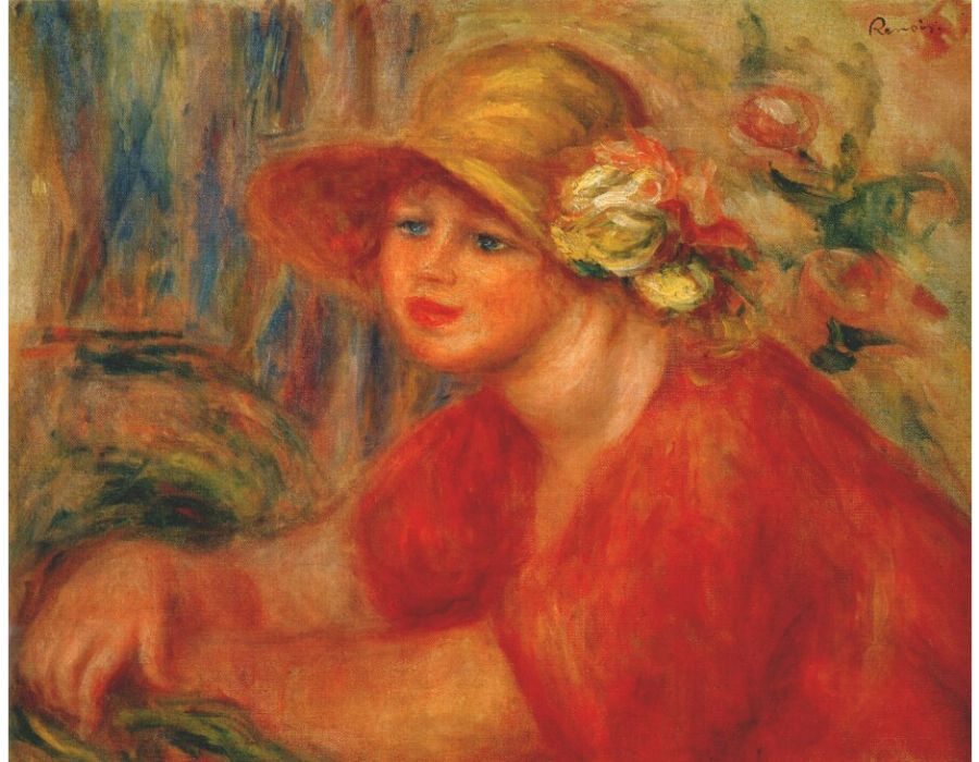 Woman in a hat with flowers by Pierre Auguste Renoir