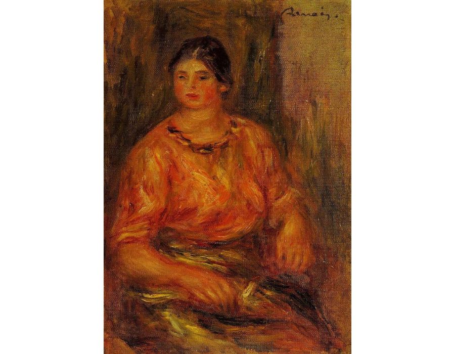 Woman In A Red Blouse2  by Pierre Auguste Renoir