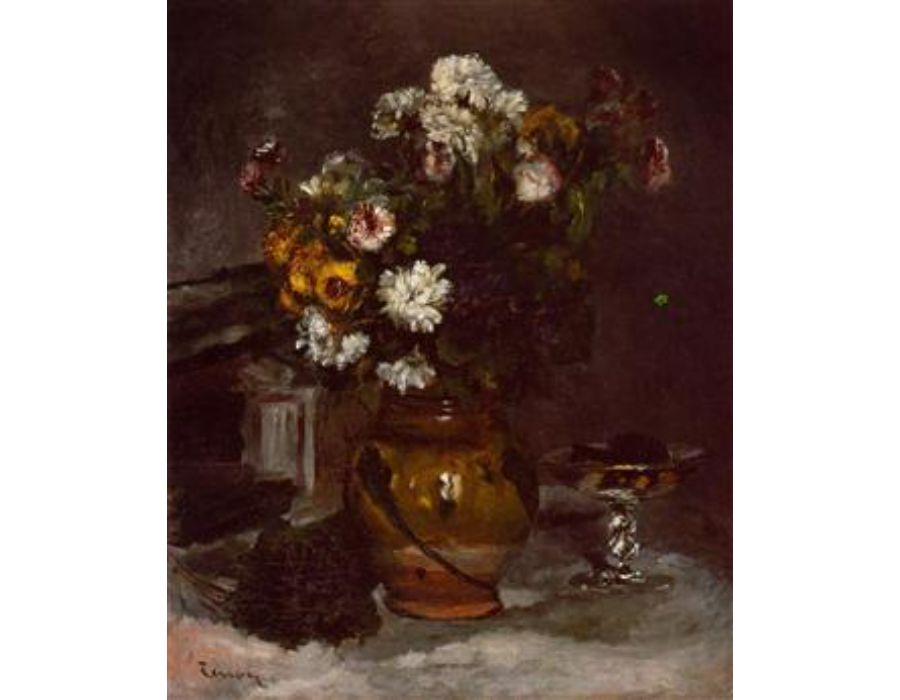 Flowers In A Vase And A Glass Of Champagne by Pierre Auguste Renoir