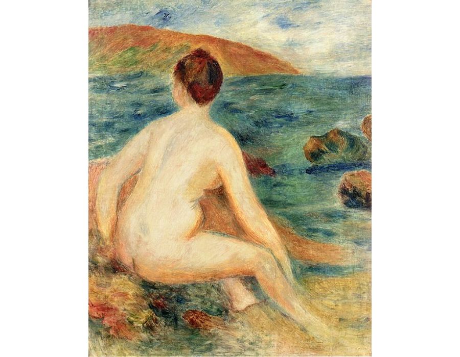 Nude Bather Seated By The Sea by Pierre Auguste Renoir