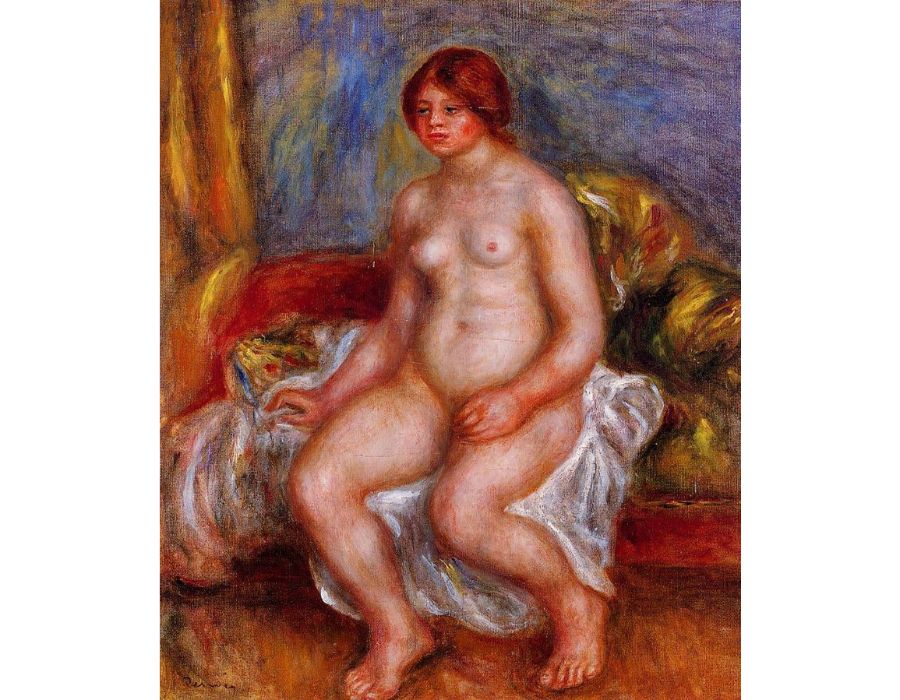 Nude Woman On Gree Cushions by Pierre Auguste Renoir