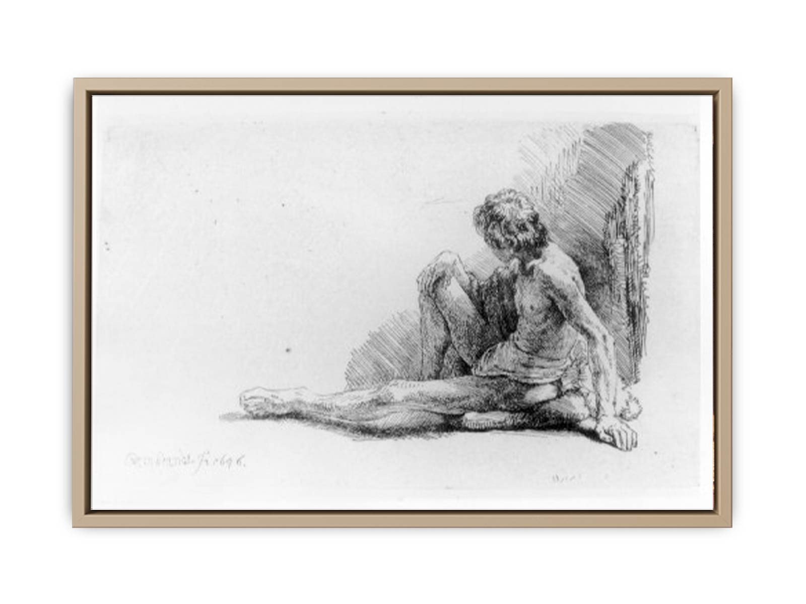 Nude Man Seated on the Ground with One Leg Extended Painting