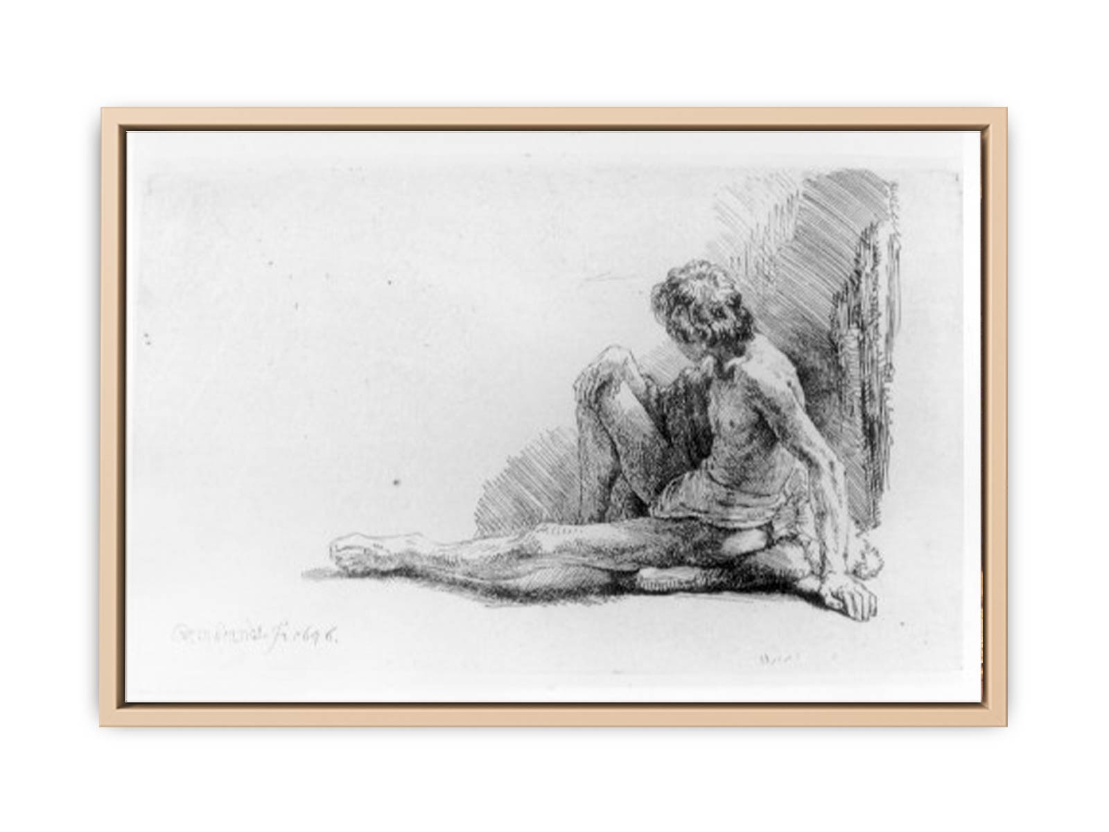 Nude Man Seated on the Ground with One Leg Extended Painting