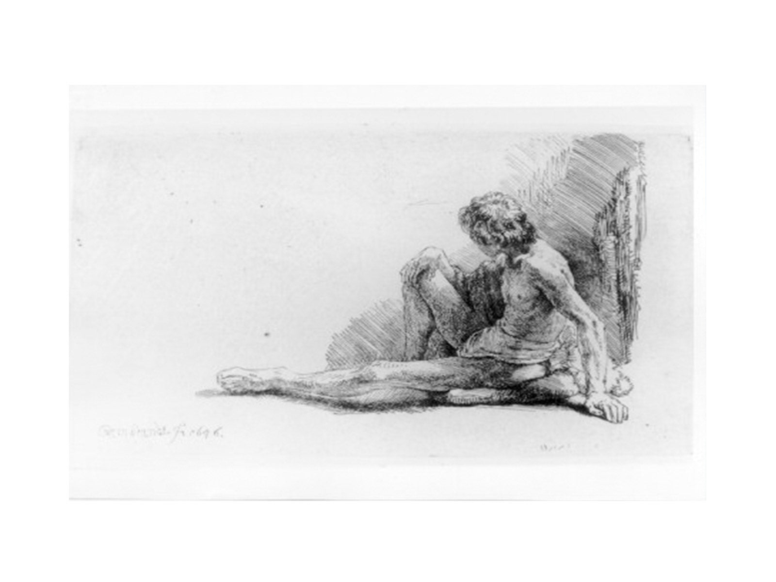 Nude Man Seated on the Ground with One Leg Extended Painting