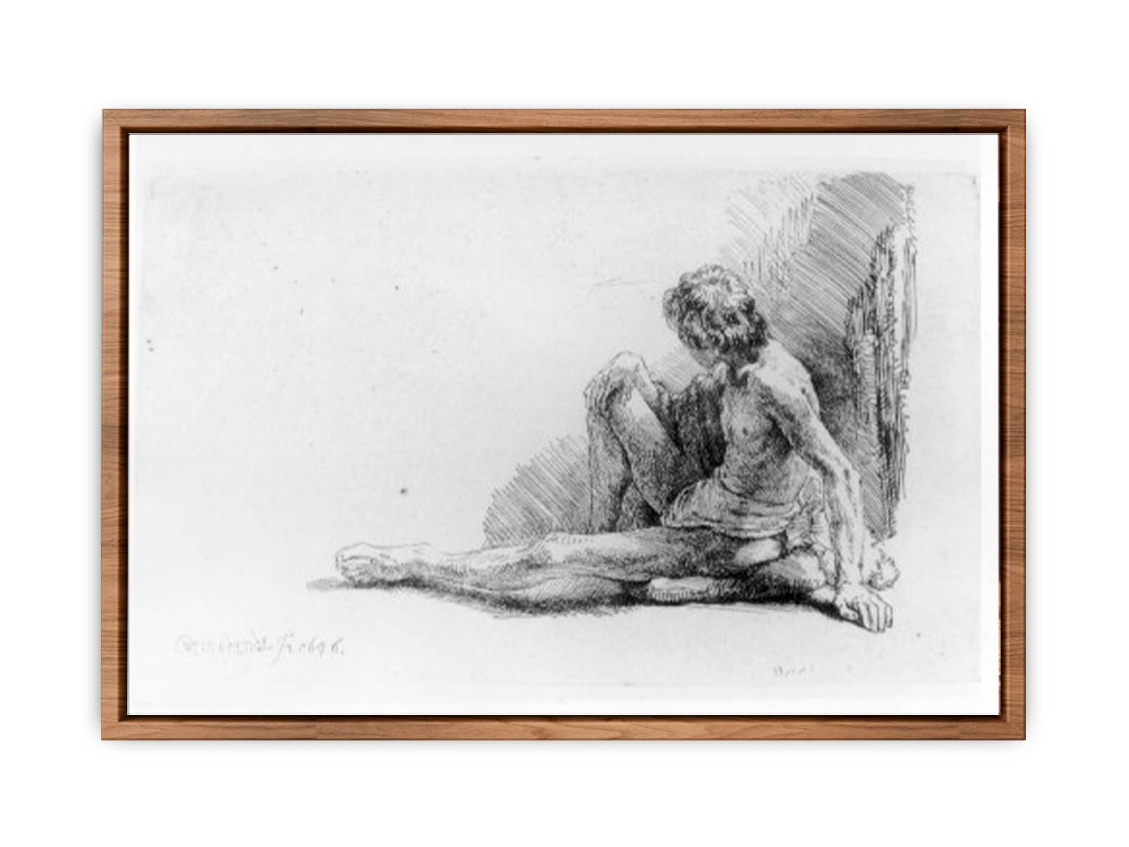 Nude Man Seated on the Ground with One Leg Extended Painting