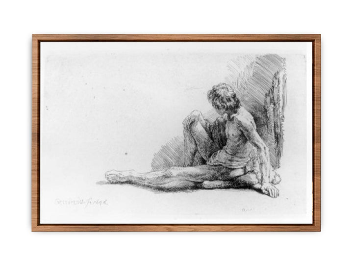 Nude Man Seated on the Ground with One Leg Extended
 Painting
