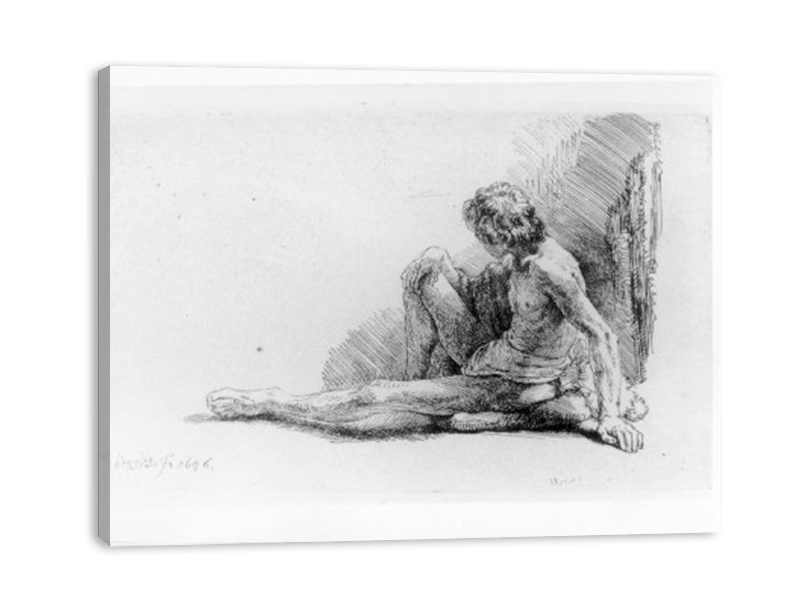 Nude Man Seated on the Ground with One Leg Extended Painting
