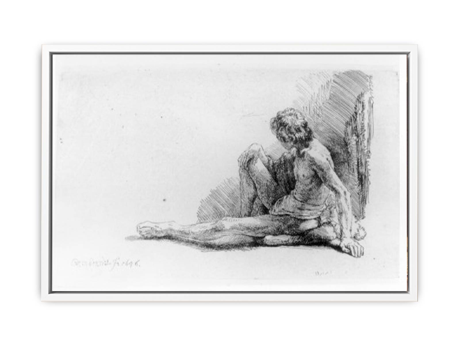 Nude Man Seated on the Ground with One Leg Extended Painting