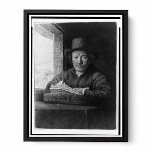 Rembrandt drawing at a window Painting