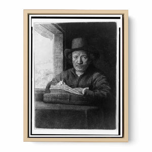 Rembrandt drawing at a window Painting