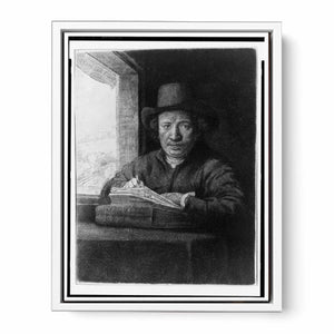 Rembrandt drawing at a window Painting