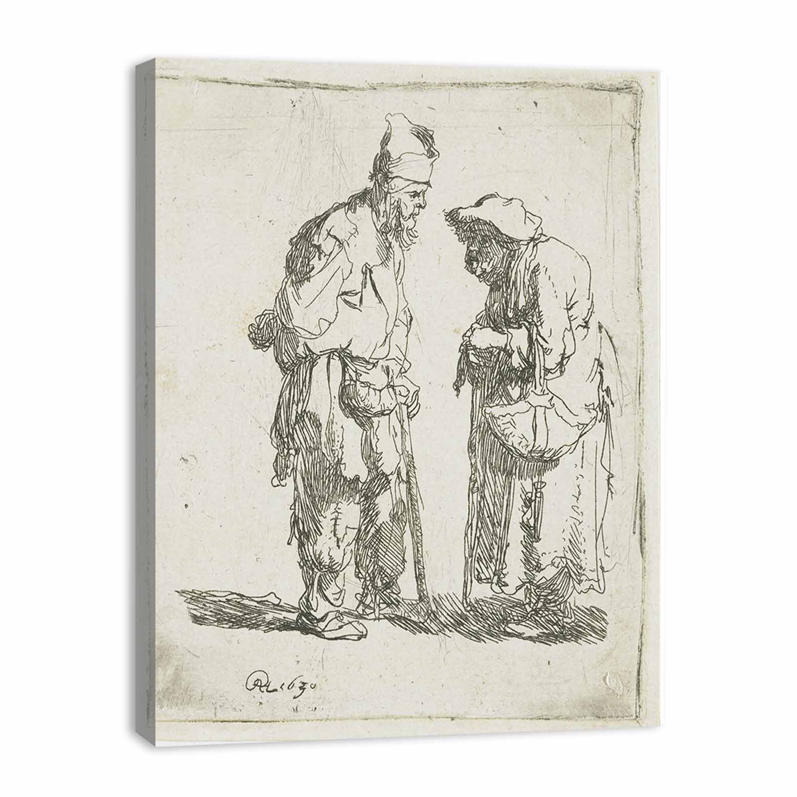 A beggar Man and beggar Woman conversing Painting