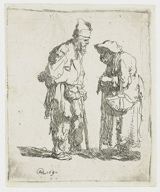 A beggar Man and beggar Woman conversing 