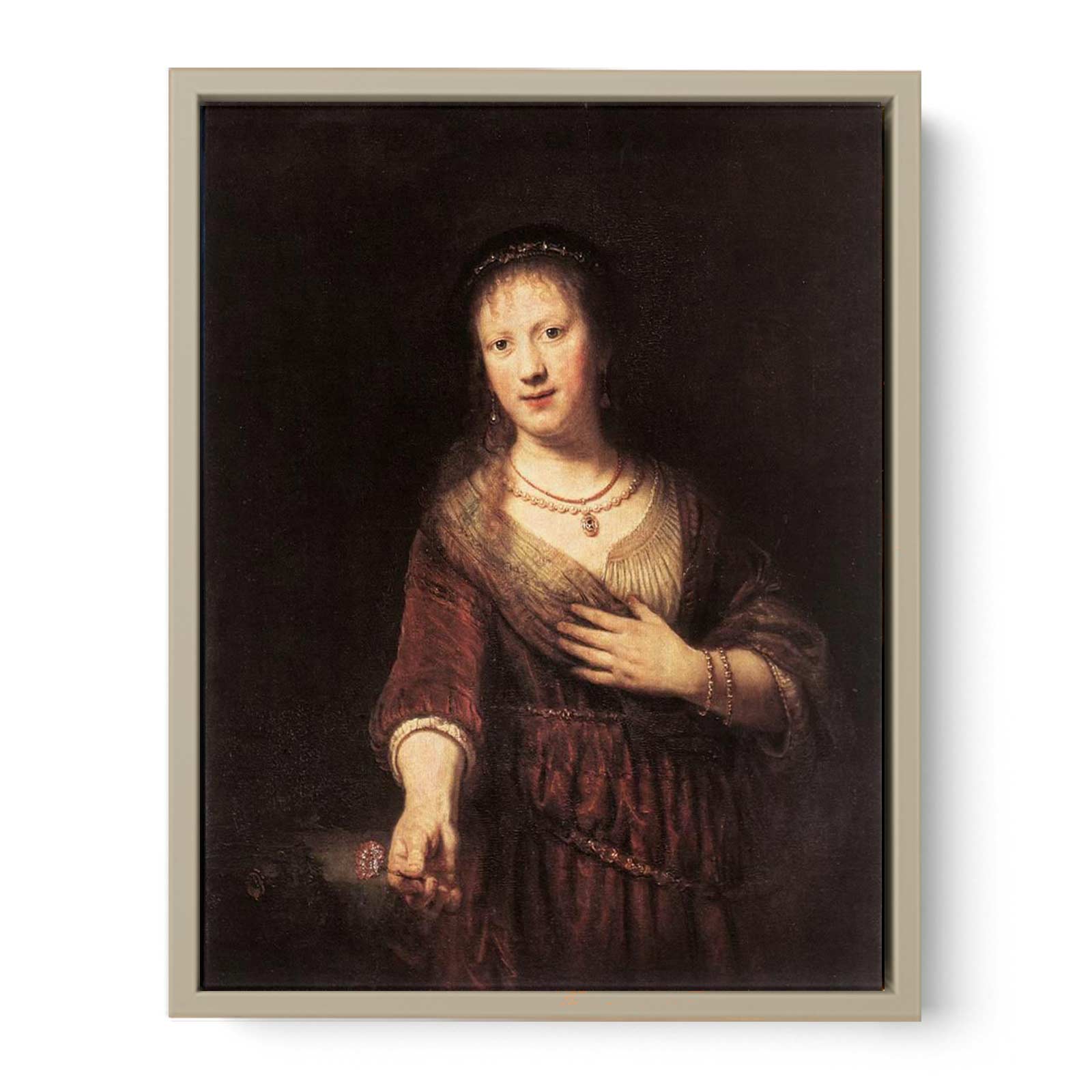 Portrait of Saskia with a Flower 1641 Painting