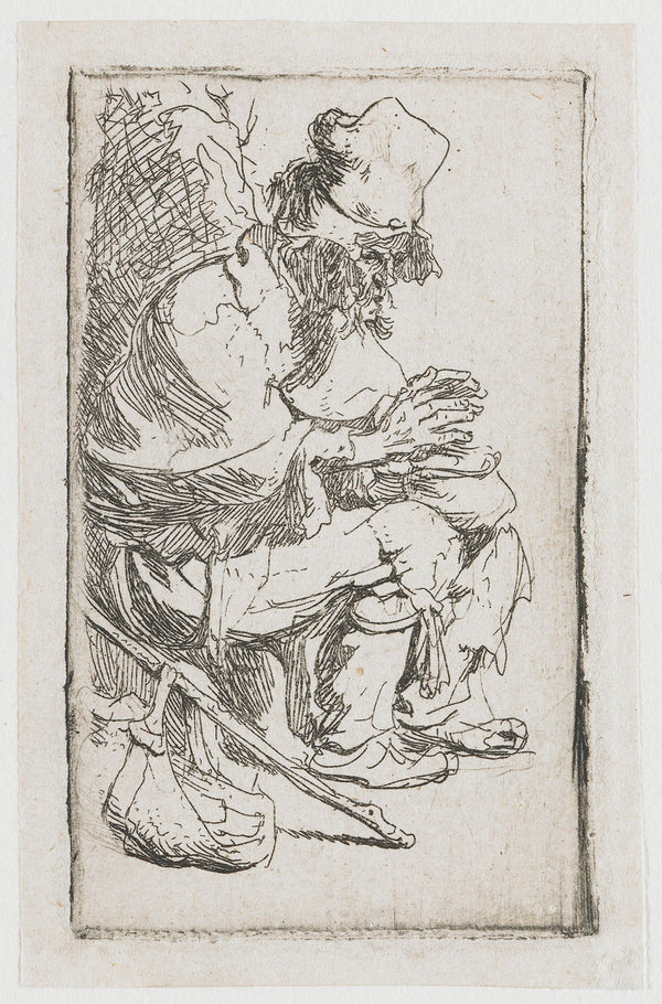 A Beggar seated warming his Hands at a Chafing Dish 