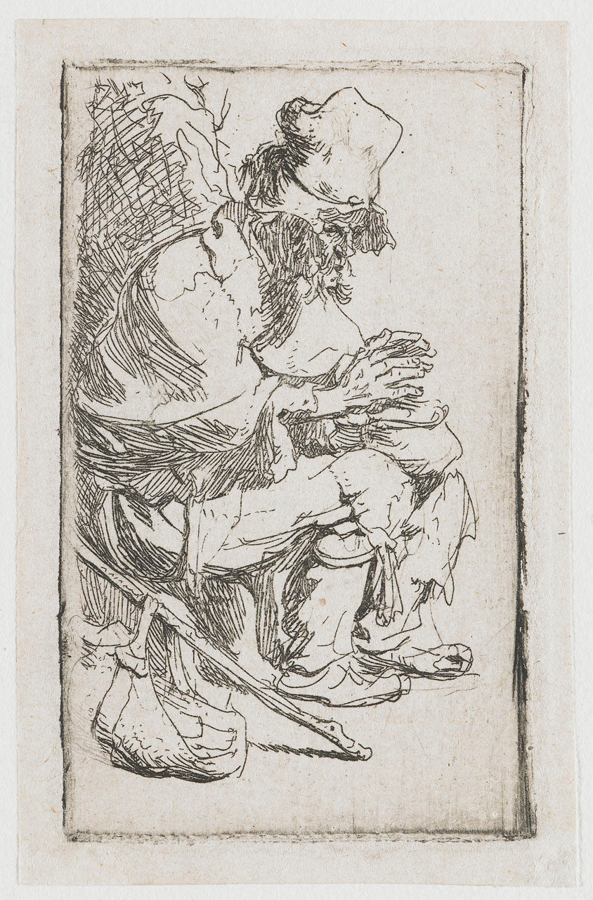 A Beggar seated warming his Hands at a Chafing Dish 