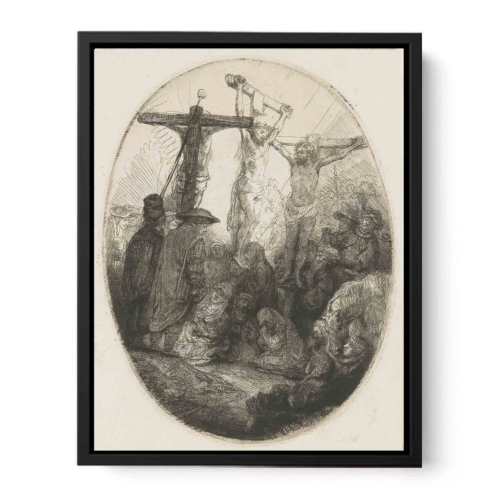 Christ crucified between the two Thieves An oval Plate Painting