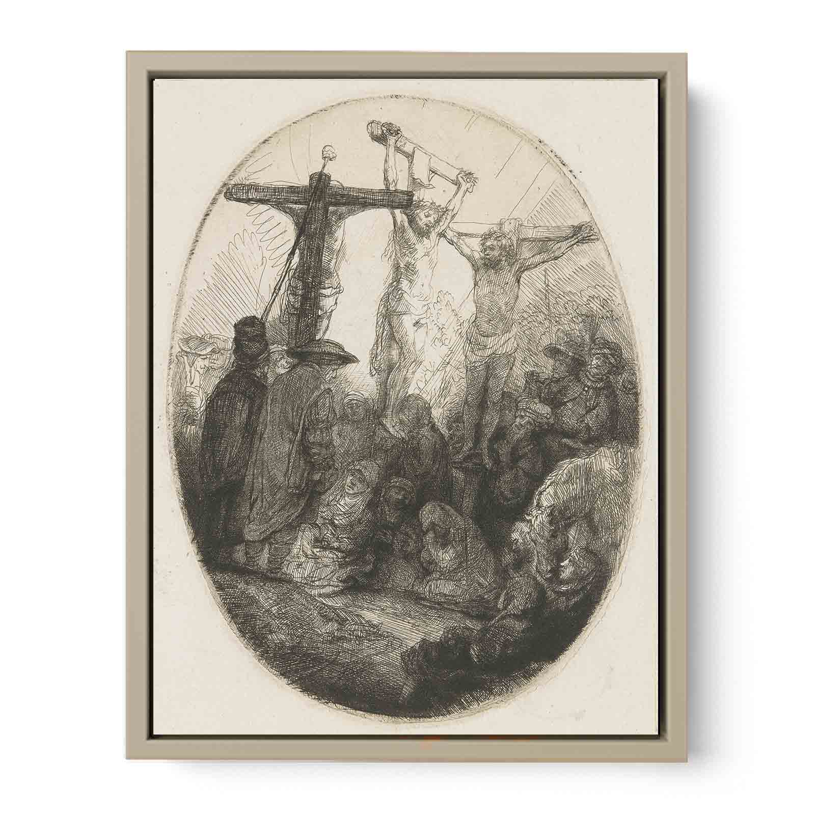 Christ crucified between the two Thieves An oval Plate Painting