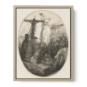 Christ crucified between the two Thieves An oval Plate Painting