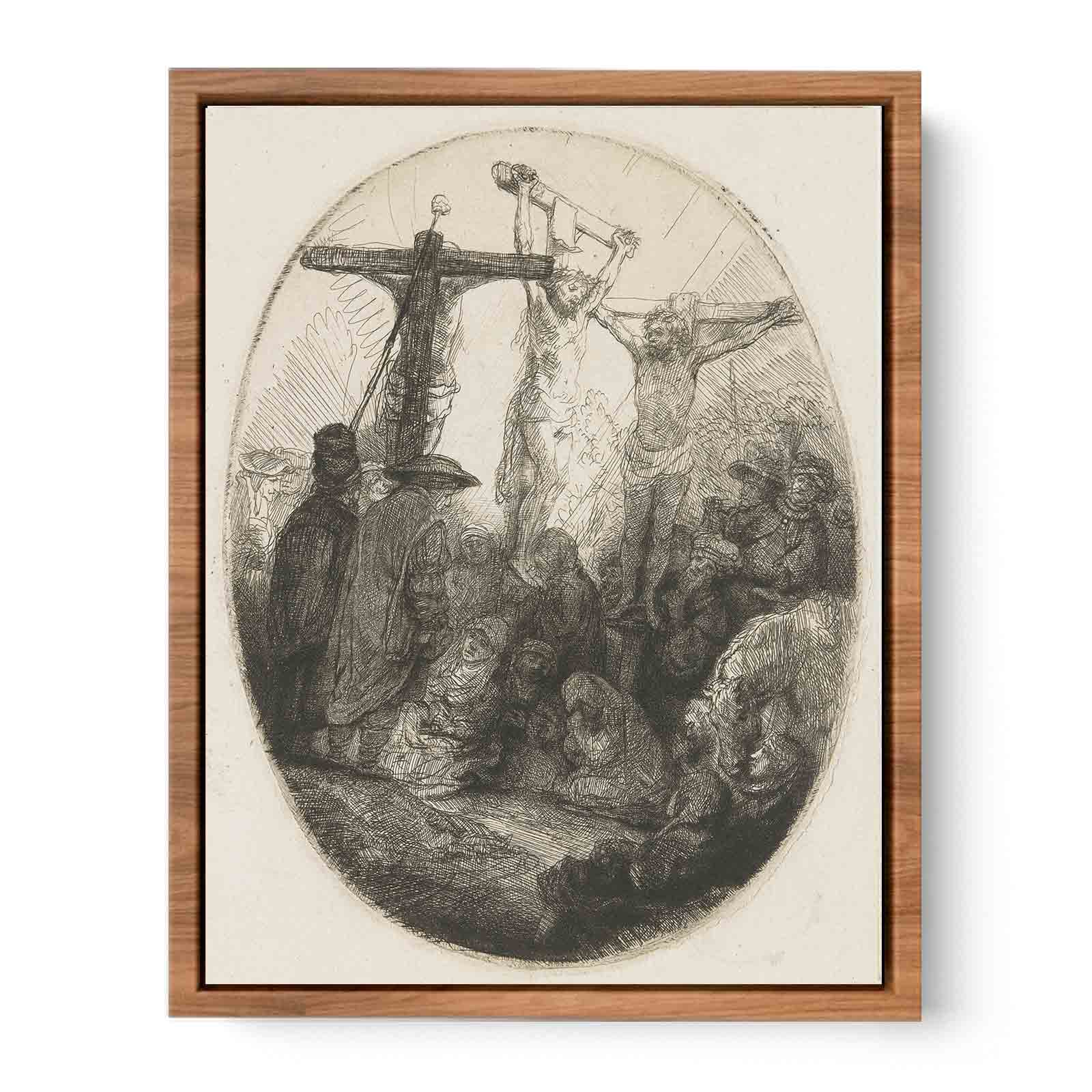 Christ crucified between the two Thieves An oval Plate Painting
