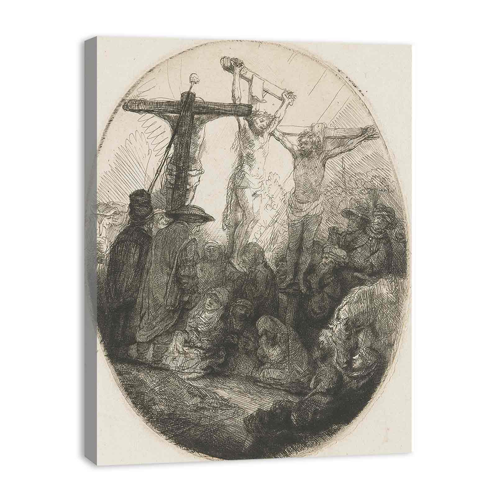 Christ crucified between the two Thieves An oval Plate Painting
