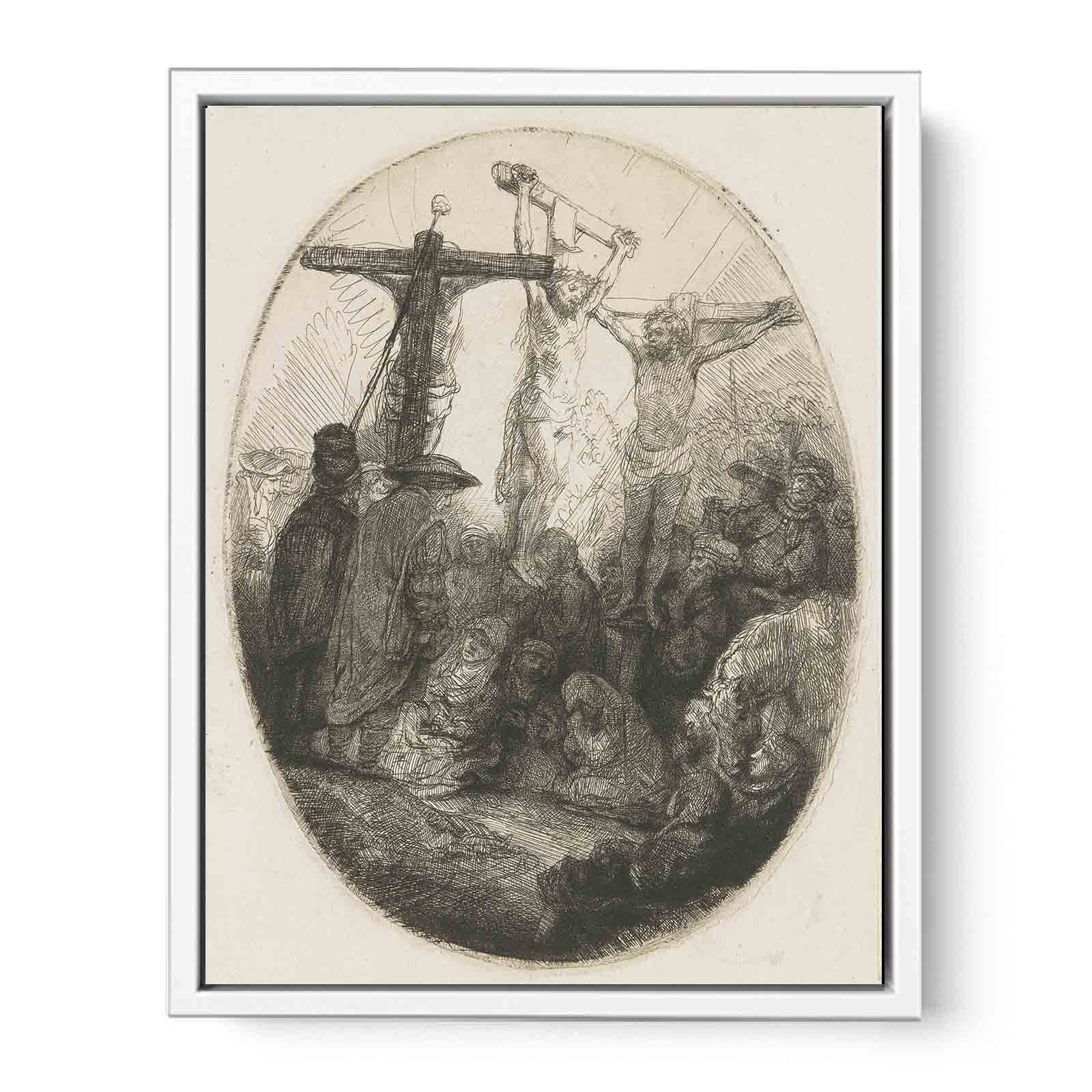 Christ crucified between the two Thieves An oval Plate Painting