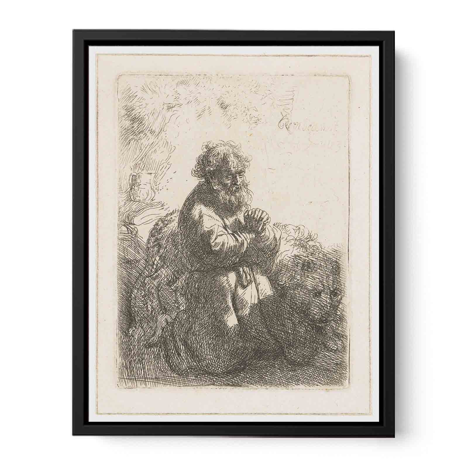 Saint Jerome kneeling in Prayer, looking down Painting