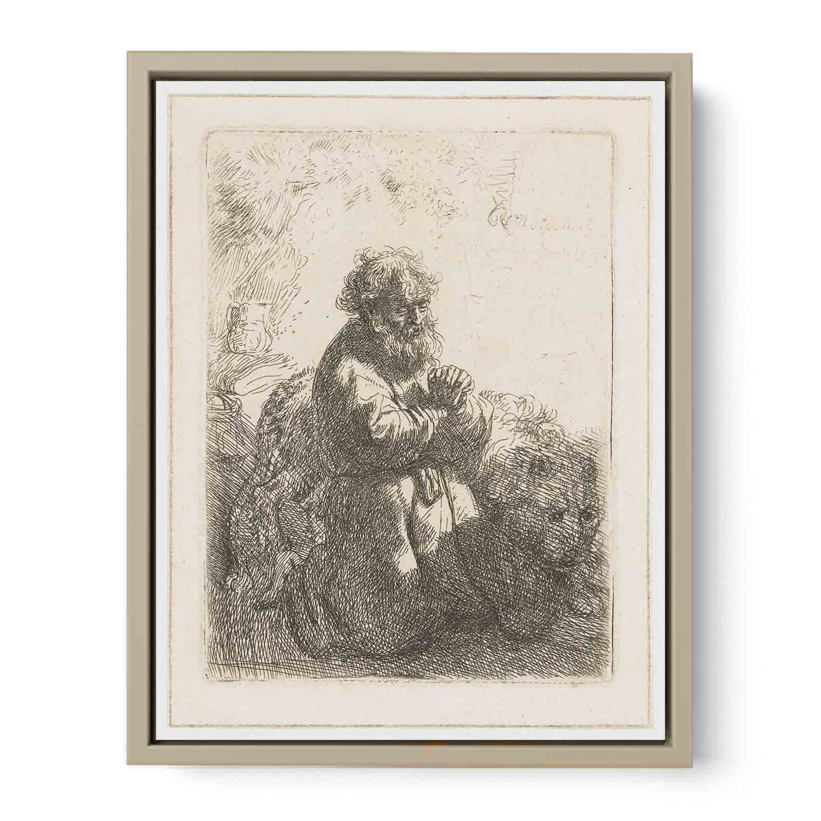 Saint Jerome kneeling in Prayer, looking down Painting