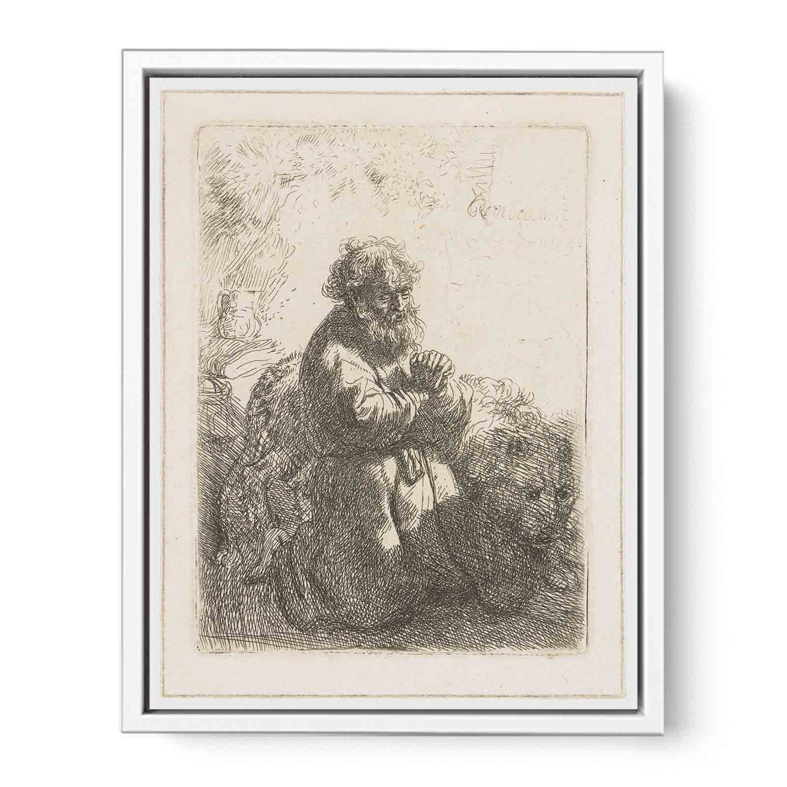 Saint Jerome kneeling in Prayer, looking down Painting