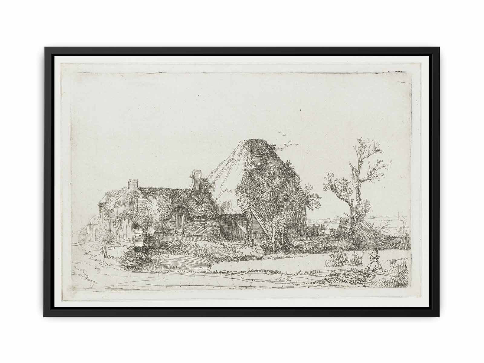 Cottages and Farm Buildings with a Man sketching Painting