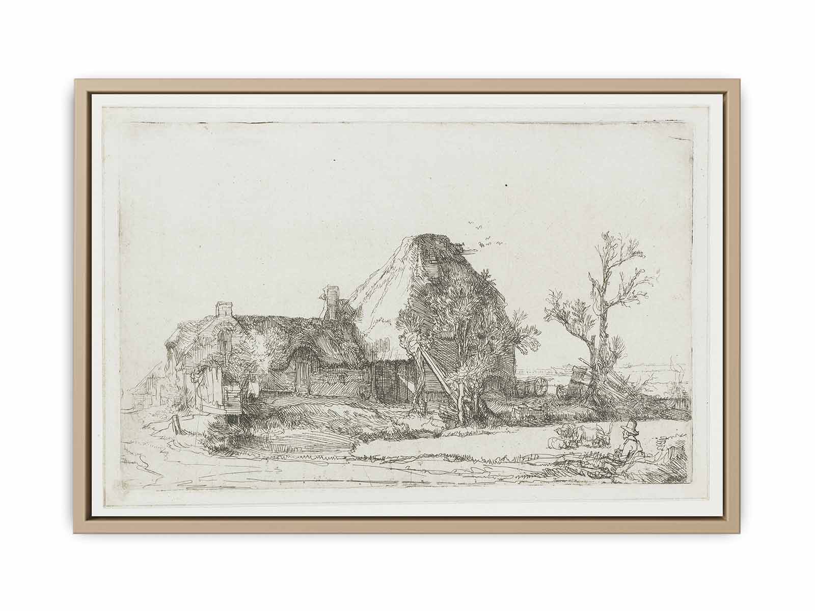 Cottages and Farm Buildings with a Man sketching Painting