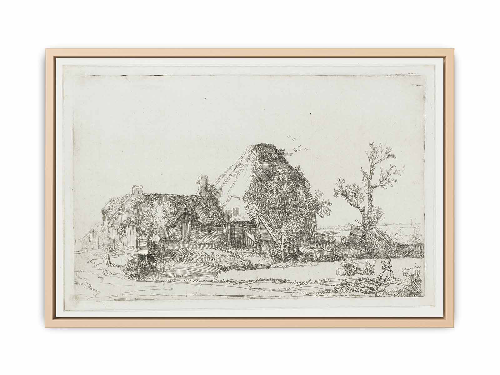 Cottages and Farm Buildings with a Man sketching Painting