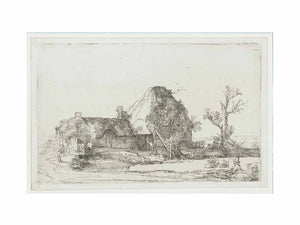 Cottages and Farm Buildings with a Man sketching Painting