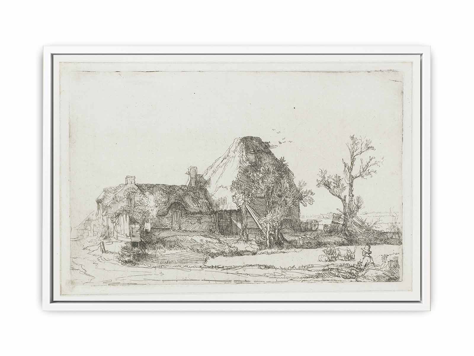 Cottages and Farm Buildings with a Man sketching Painting