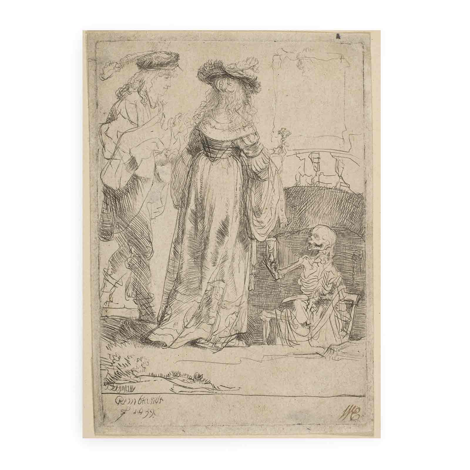 Death appearing to a wedded Couple from an open Grave Painting