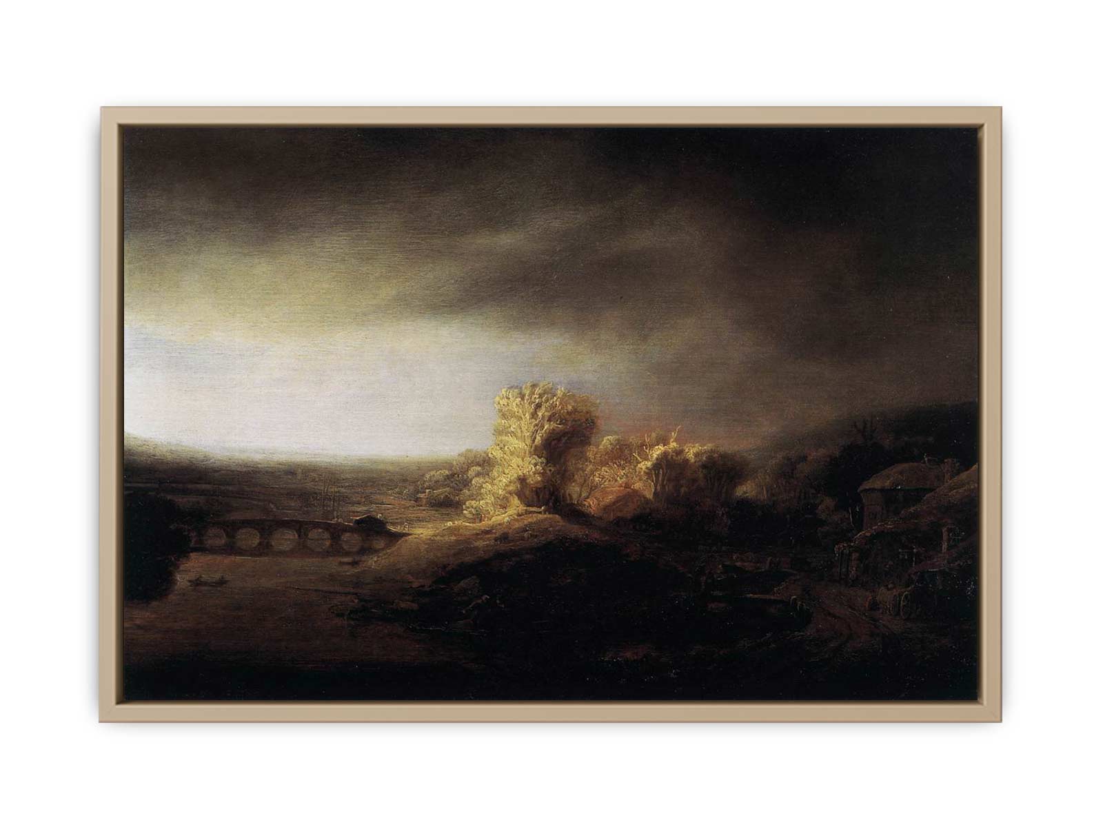 Landscape with a Long Arched Bridge Painting