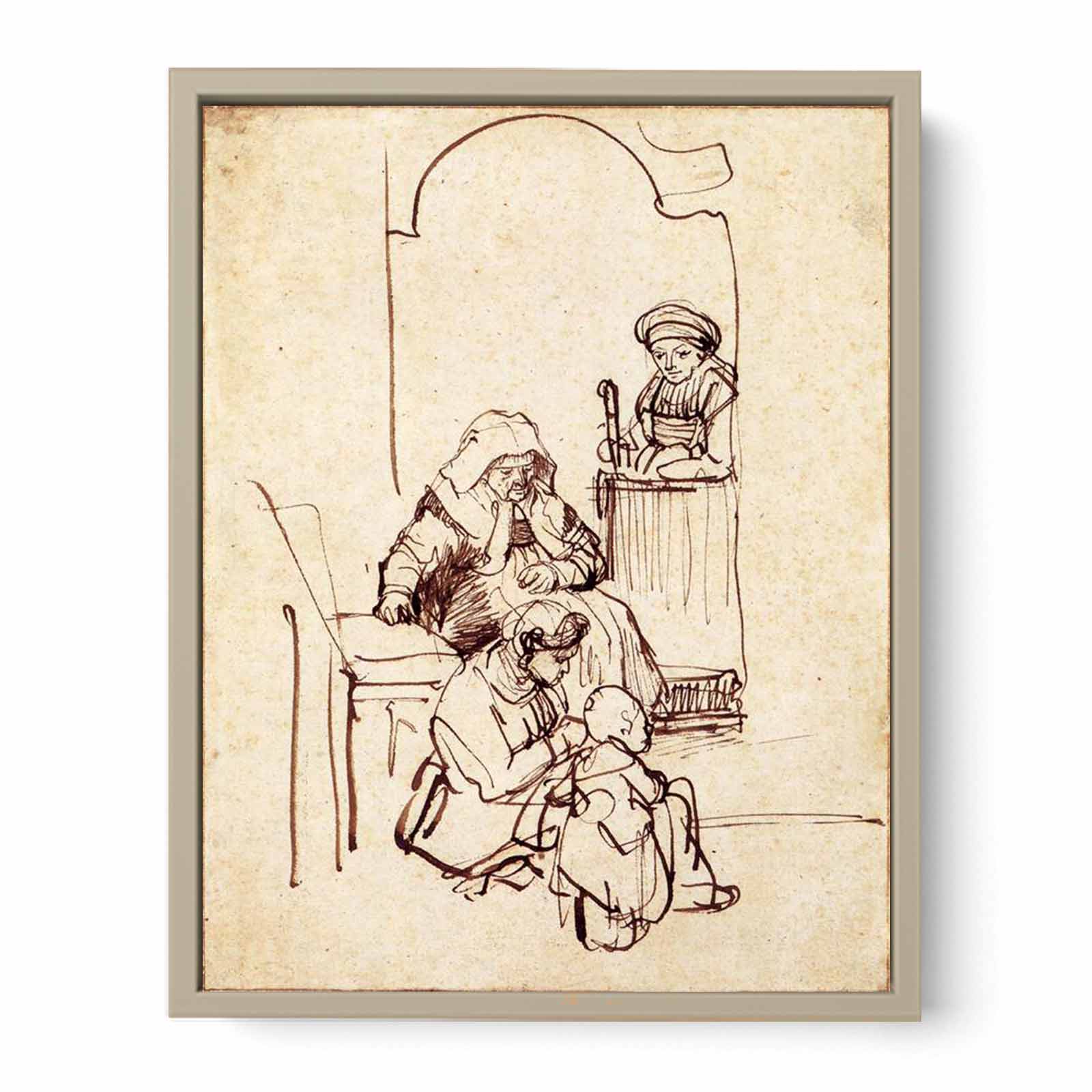 Three Women and a Child at the Door Painting