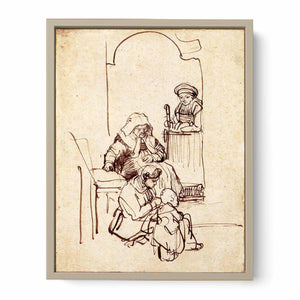 Three Women and a Child at the Door Painting
