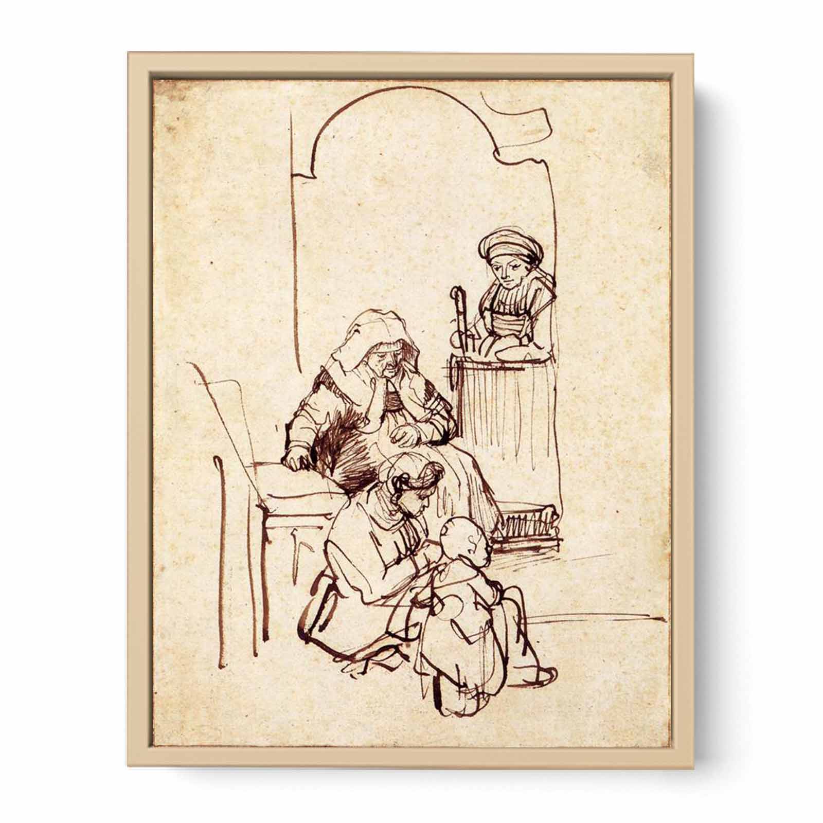 Three Women and a Child at the Door Painting