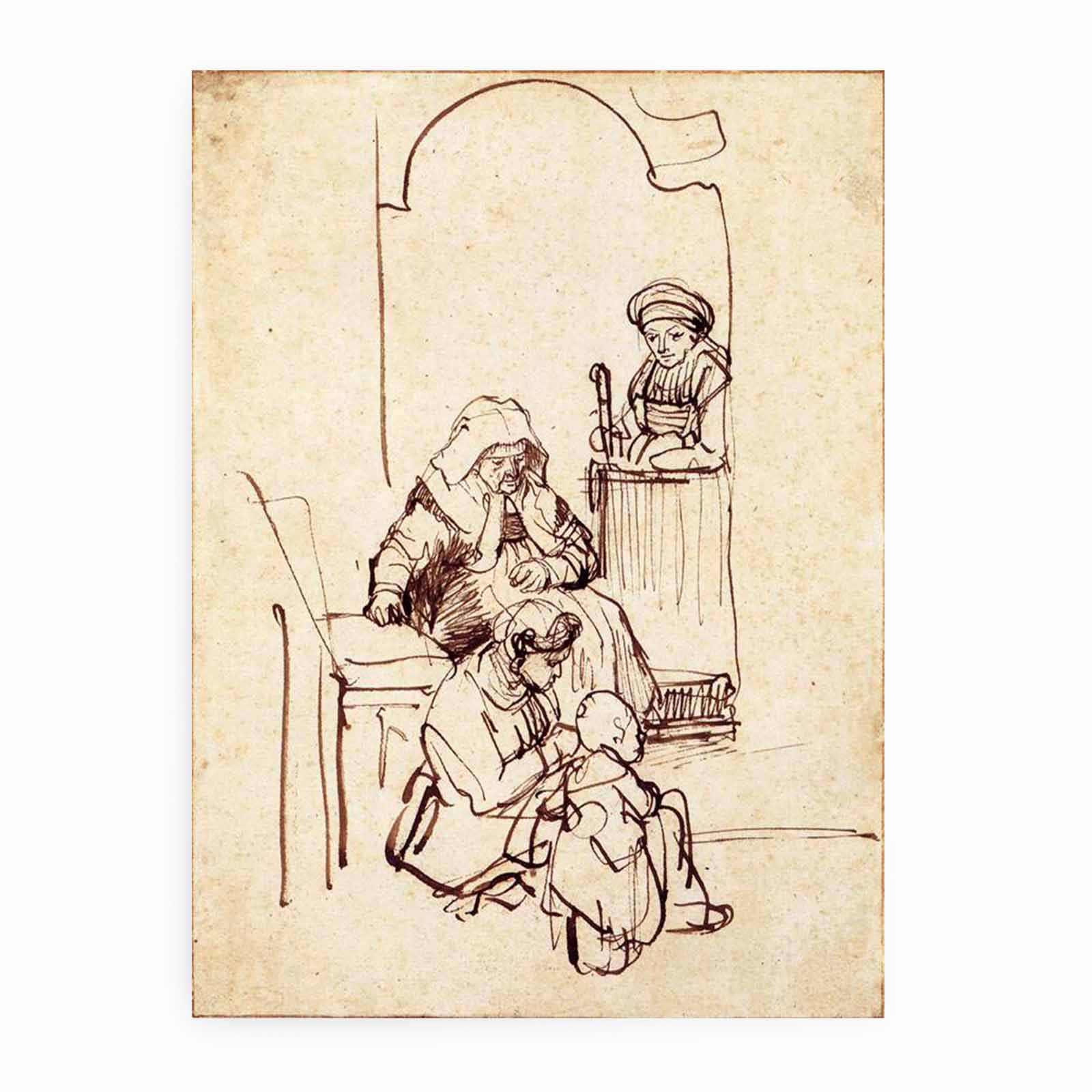 Three Women and a Child at the Door Painting