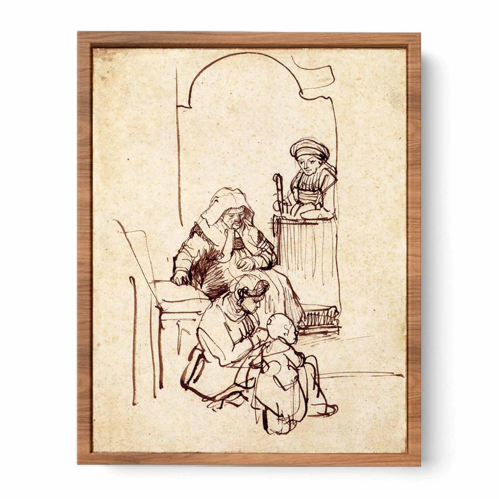 Three Women and a Child at the Door Painting