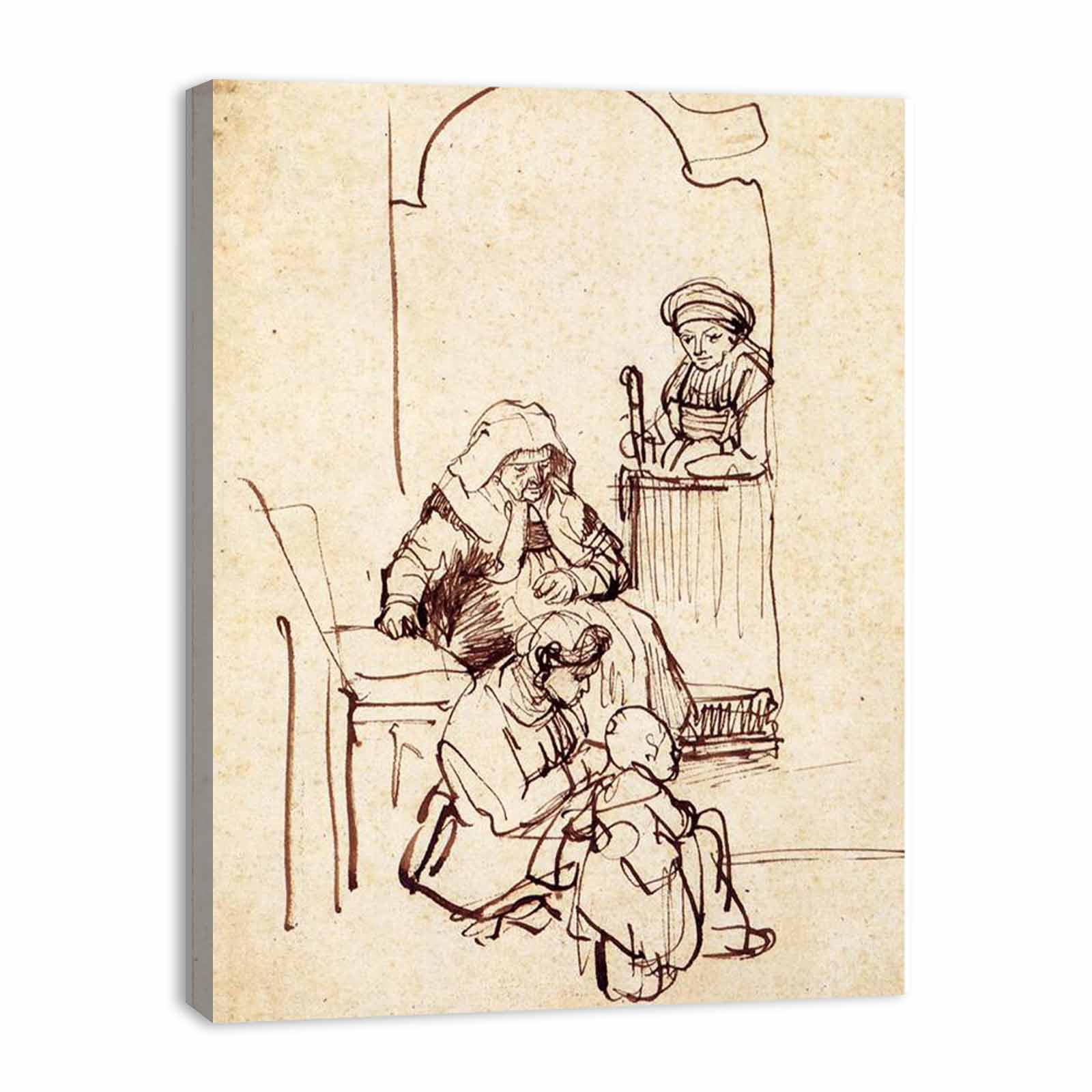 Three Women and a Child at the Door Painting