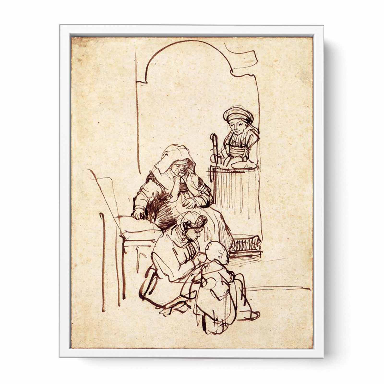 Three Women and a Child at the Door Painting
