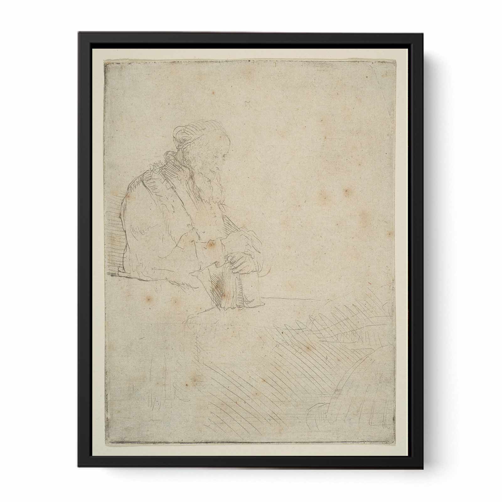 Old Man In Meditation, Leaning On A Book Painting