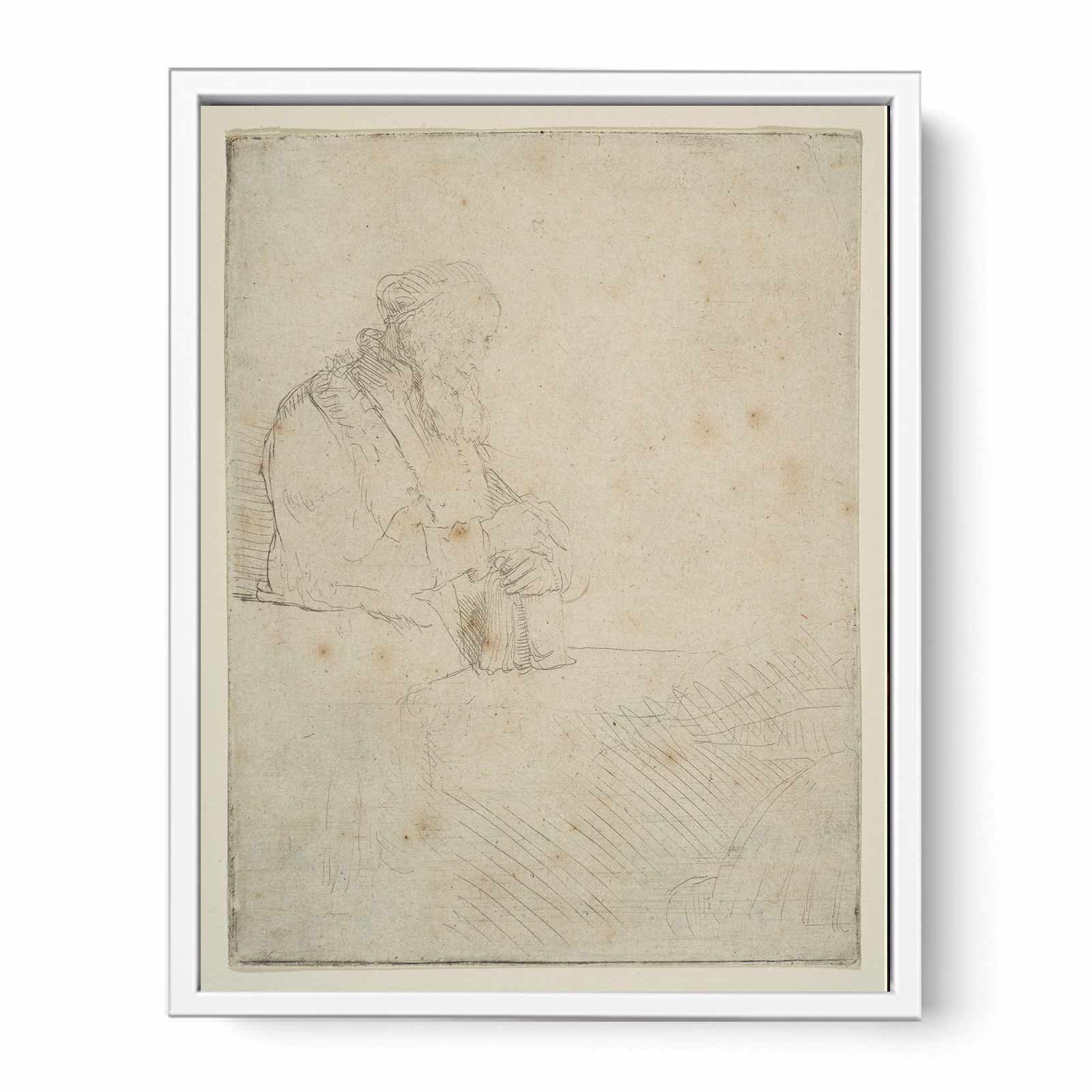 Old Man In Meditation, Leaning On A Book Painting