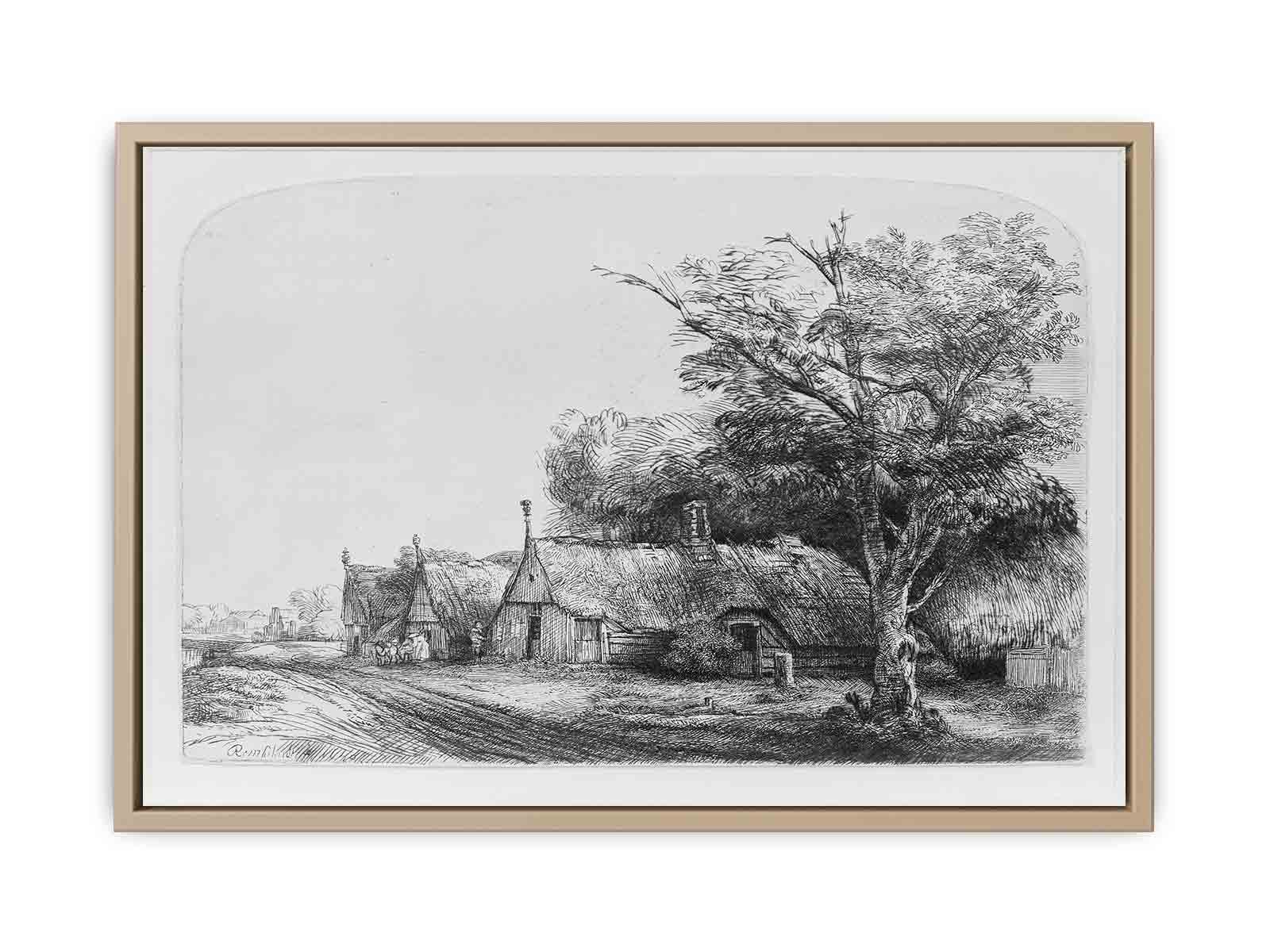 Three Gabled Cottages Beside A Road Painting