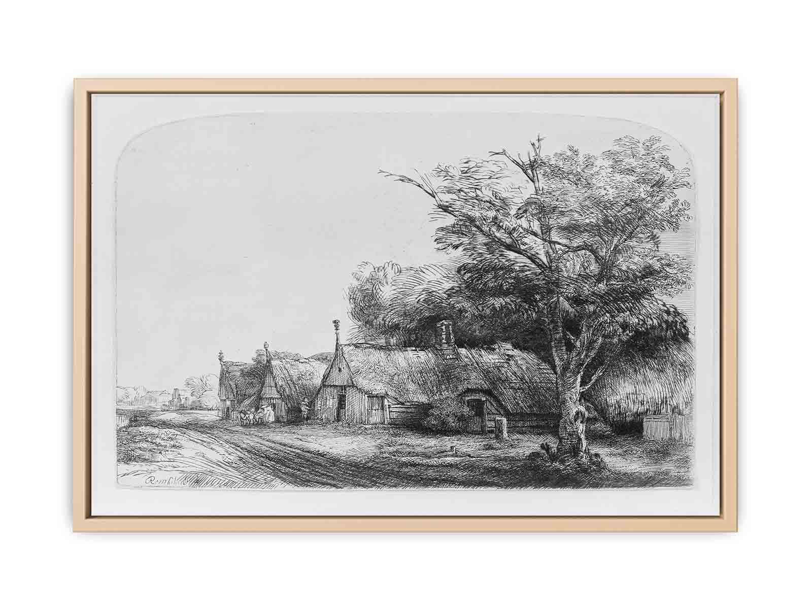 Three Gabled Cottages Beside A Road Painting