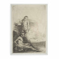 Nude Man seated and another standing, with a Woman and a Baby lightly etched in the Background Painting